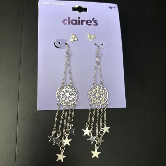 Claire's Other - NWT Claire's Dangle Earrings Star‎ Dreamcatcher Silver Tone; Star Studs